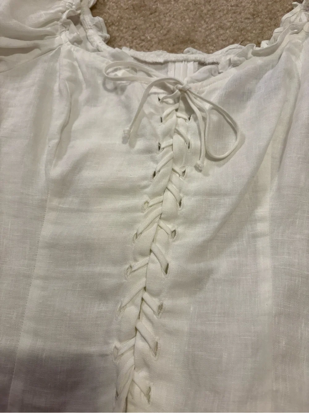 Reformation Cream Lace-Up Puff Sleeve Blouse